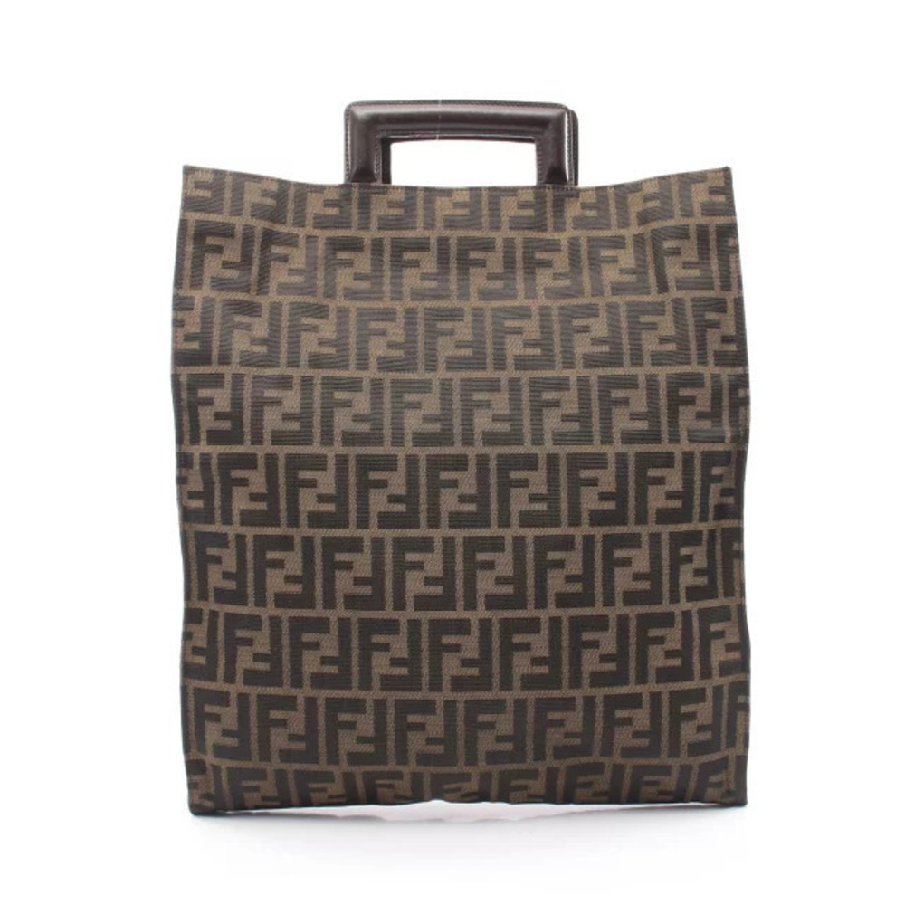 Fendi Zucca Tote Bag Canvas Leather Brown Black